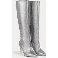 Leather Metallic Stiletto Heel Knee High Boots