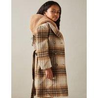 Wool Blend Checked Coat (4-14 Yrs)