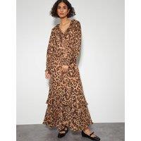 Animal Print V-Neck Ruffle Maxi Tea Dress