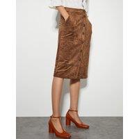 Suedette Button Front Knee Length A-Line Skirt