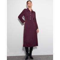 Jersey Collared Button Front Midi Shirt Dress