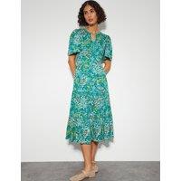 Cotton Rich Floral Notch Neck Midi Dress