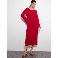 Knitted Slash Neck Midi Tea Dress