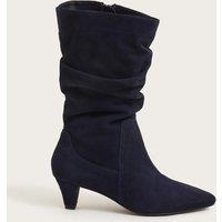 Suede Ruched Kitten Heel Ankle Boots