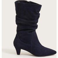 Suede Ruched Kitten Heel Ankle Boots