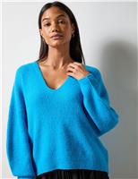 Textured V-Neck Jumper with Wool