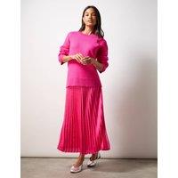 Satin Pleated Midi Skirt