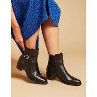 Leather Buckle Block Heel Ankle Boots