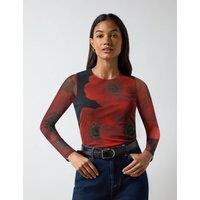 Mesh Jersey Floral Round Neck Top