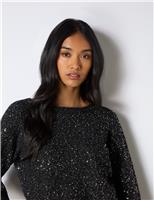 RO&ZO Sparkly V-Neck Twist Detail Jumper with Wool Black