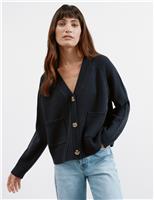 Albaray Relaxed V-Neck Cardigan with Wool Navy