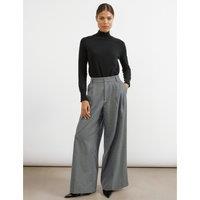 Flannel Pleat Front Wide Leg Trousers