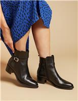 Leather Buckle Block Heel Ankle Boots