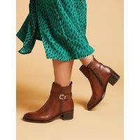 Jones Bootmaker Leather Buckle Block Heel Ankle Boots Brown