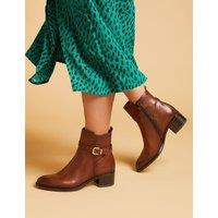 Jones Bootmaker Leather Buckle Block Heel Ankle Boots Brown