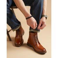 Jones Bootmaker Leather Side Zip Brogue Boots Tan