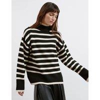 Striped Funnel Neck Jumper with Wool