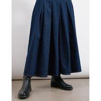 Albaray Pure Cotton Denim Pleated Midi A-Line Skirt Dark Indigo Mix