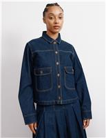 Pure Cotton Denim Collared Jacket