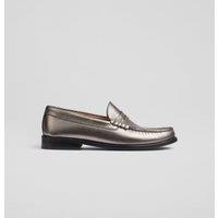 Leather Metallic Slip On Flatform Loafers