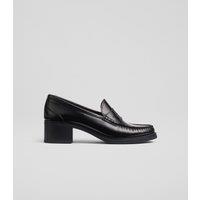 Leather Block Heel Loafer Court Shoes