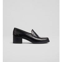 Leather Block Heel Loafer Court Shoes