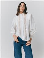 Ghost Pure Cotton Lace Insert Blouse White