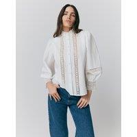 Ghost Pure Cotton Lace Insert Blouse White