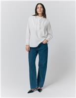 Ghost Pure Cotton EmbroideredLace Detail Shirt Natural
