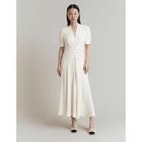 Crepe V-Neck Midi Tea Dress