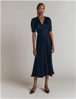 Satin V-Neck Midi Tea Dress