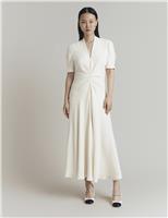 Crepe V-Neck Midi Tea Dress