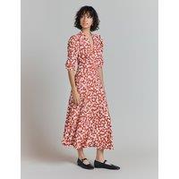 Crepe Polka Dot V-Neck Midi Tea Dress