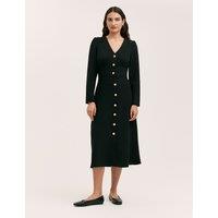 Finery London Crepe V-Neck Midi Waisted Dress Black