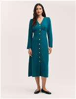 Crepe V-Neck Midi Waisted Dress