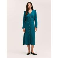 Finery London Crepe V-Neck Midi Waisted Dress Blue