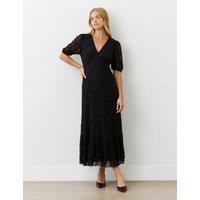 Finery London Lace V-Neck Midi Tiered Dress Black