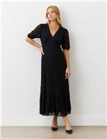 Finery London Lace V-Neck Midi Tiered Dress Black