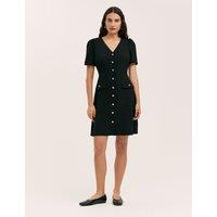 Finery London V-Neck Button Through Tailored Dress Black