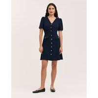 Finery London V-Neck Button Through Tailored Dress Navy