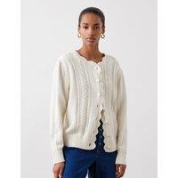 Textured Crew Neck Cardigan with Wool