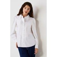 Finery London Cotton Rich Pintuck Blouson Sleeve Shirt White