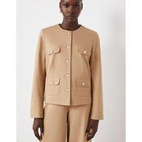 Finery London Ponte Jersey Collarless Short Jacket Brown