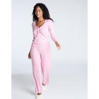 Ribbed Heart Print Wide Leg Pyjama Set