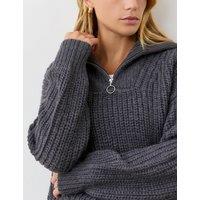 Textured Collared Half Zip Jumper with Wool