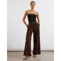 Velvet Animal Print Wide Leg Trousers