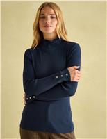 Joules Jersey Ribbed Ruffle Collar Top Navy