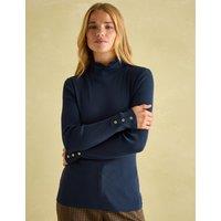 Joules Jersey Ribbed Ruffle Collar Top Navy