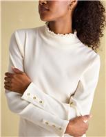 Joules Cotton Rich Ribbed Frill Detail Top Cream