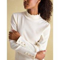 Joules Cotton Rich Ribbed Frill Detail Top Cream